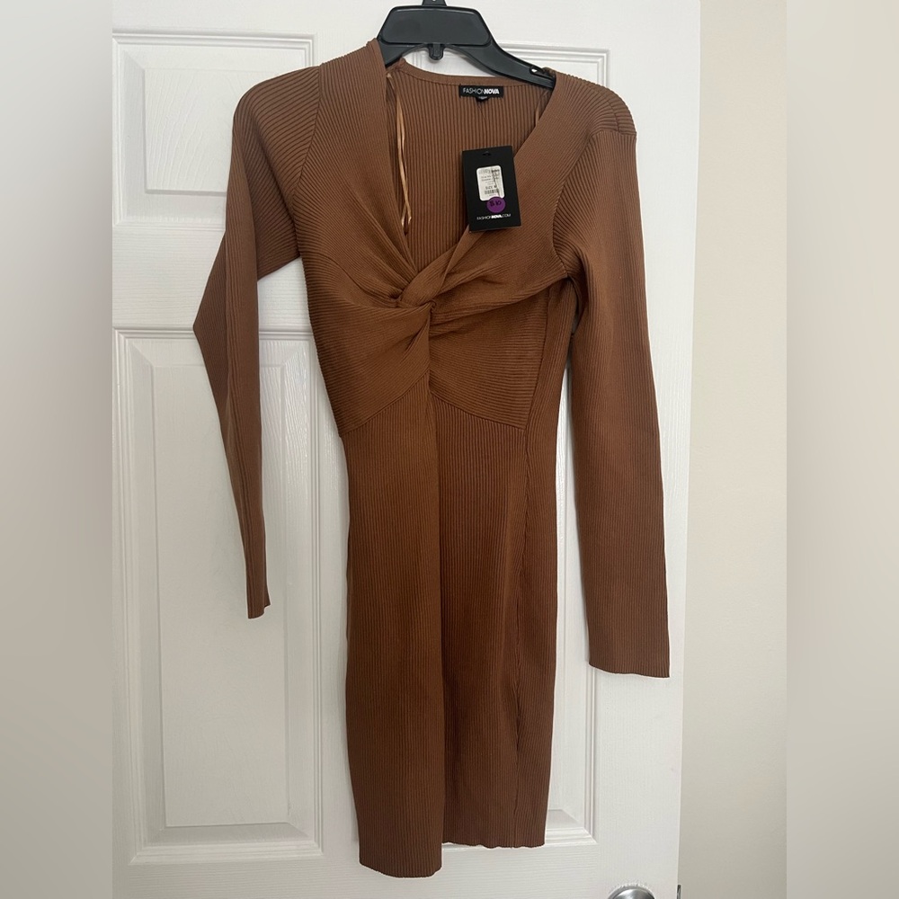 Fashion Nova Brown Long Sleeve Dress